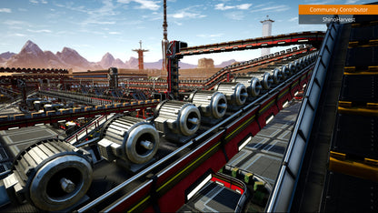 Industrial setting with conveyor belts and machinery in a desert landscape