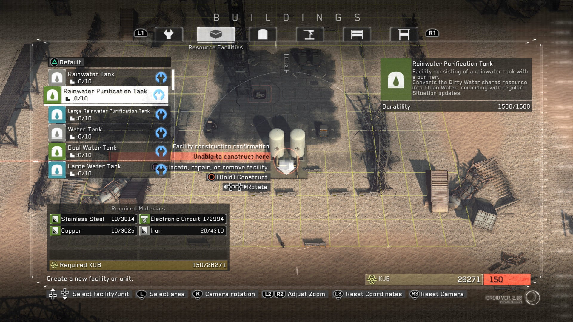 Game interface showing building options and resources on a map