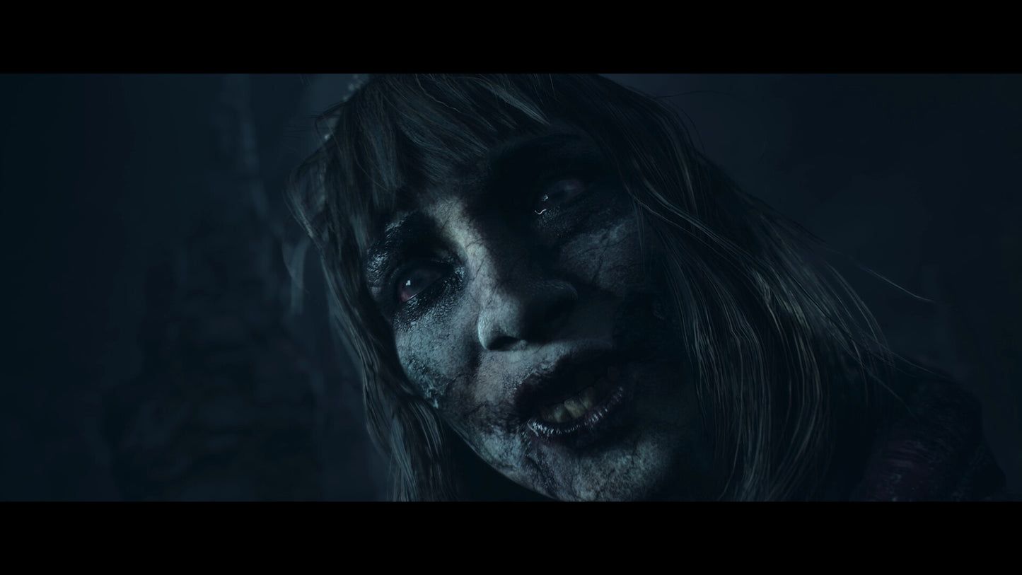 Close-up of a person with a dark, eerie atmosphere