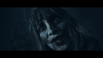 Close-up of a person with a dark, eerie atmosphere
