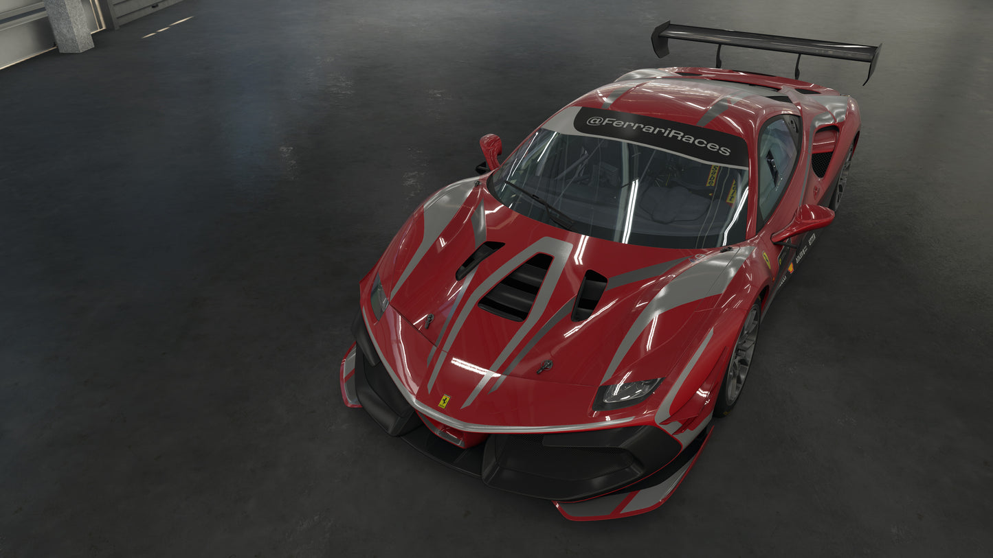 Red and black Ferrari racing car on a dark background