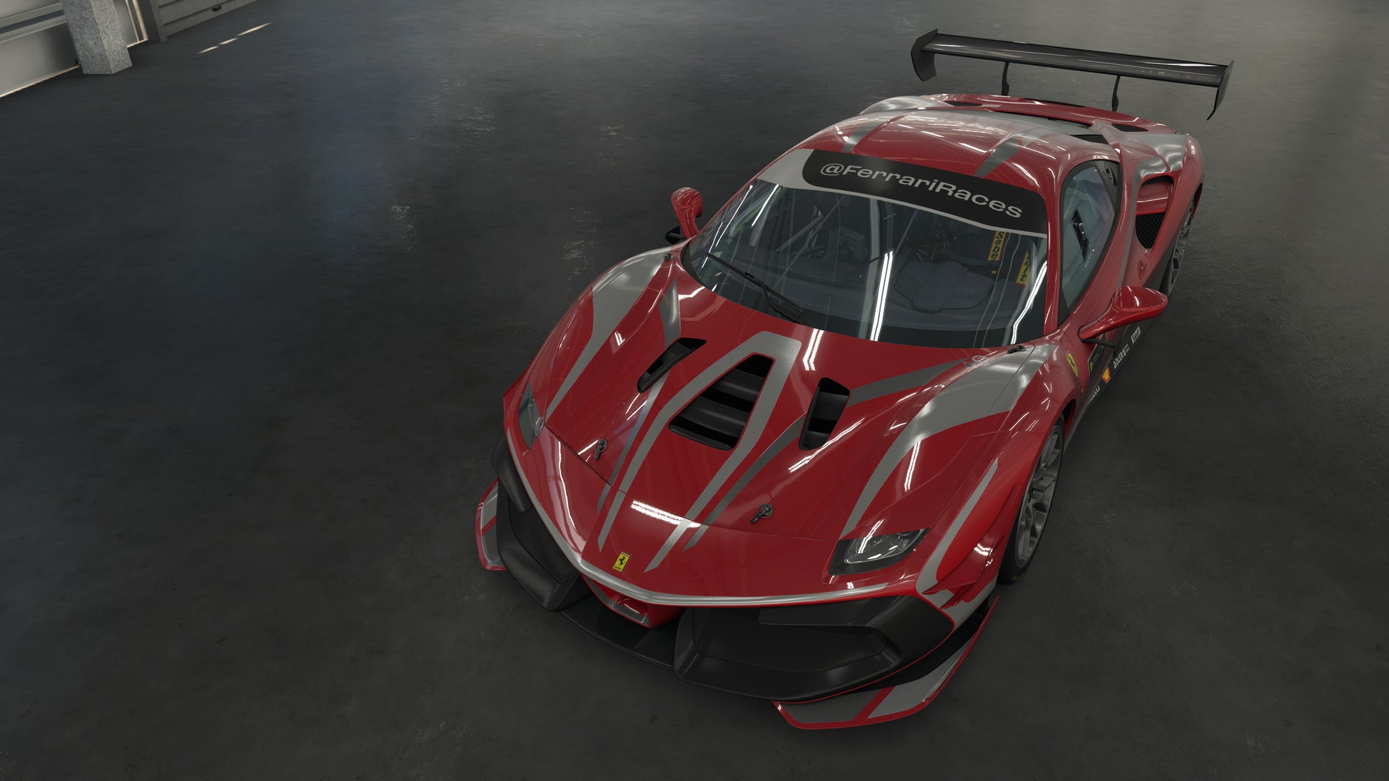 Red and black Ferrari racing car on a dark background