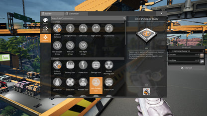 Game interface with customization options on a construction-themed background
