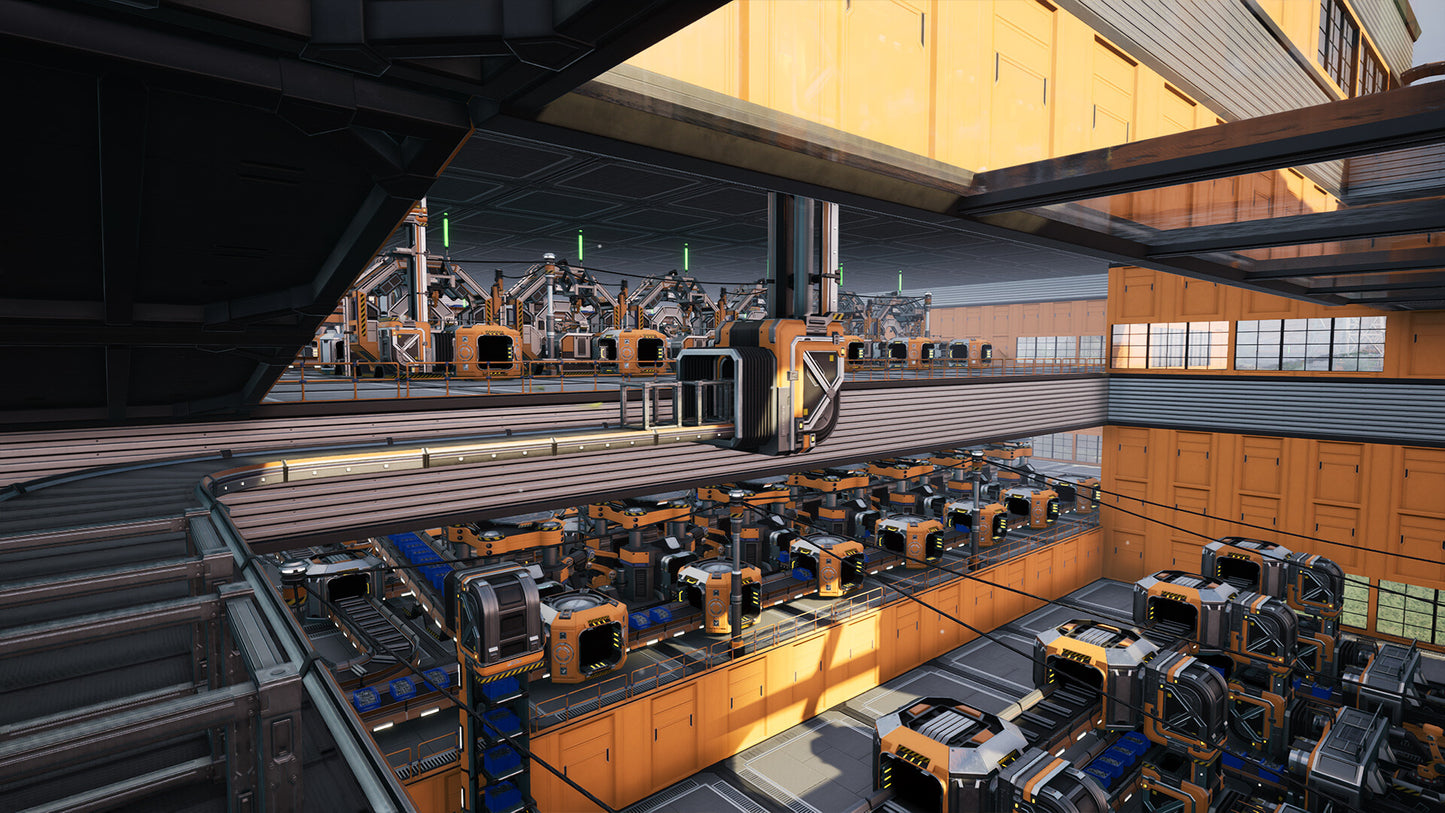 Factory interior with machinery and large windows