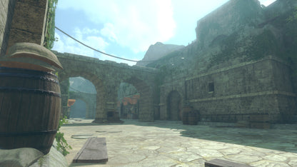 Stone archway and wall in a video game setting
