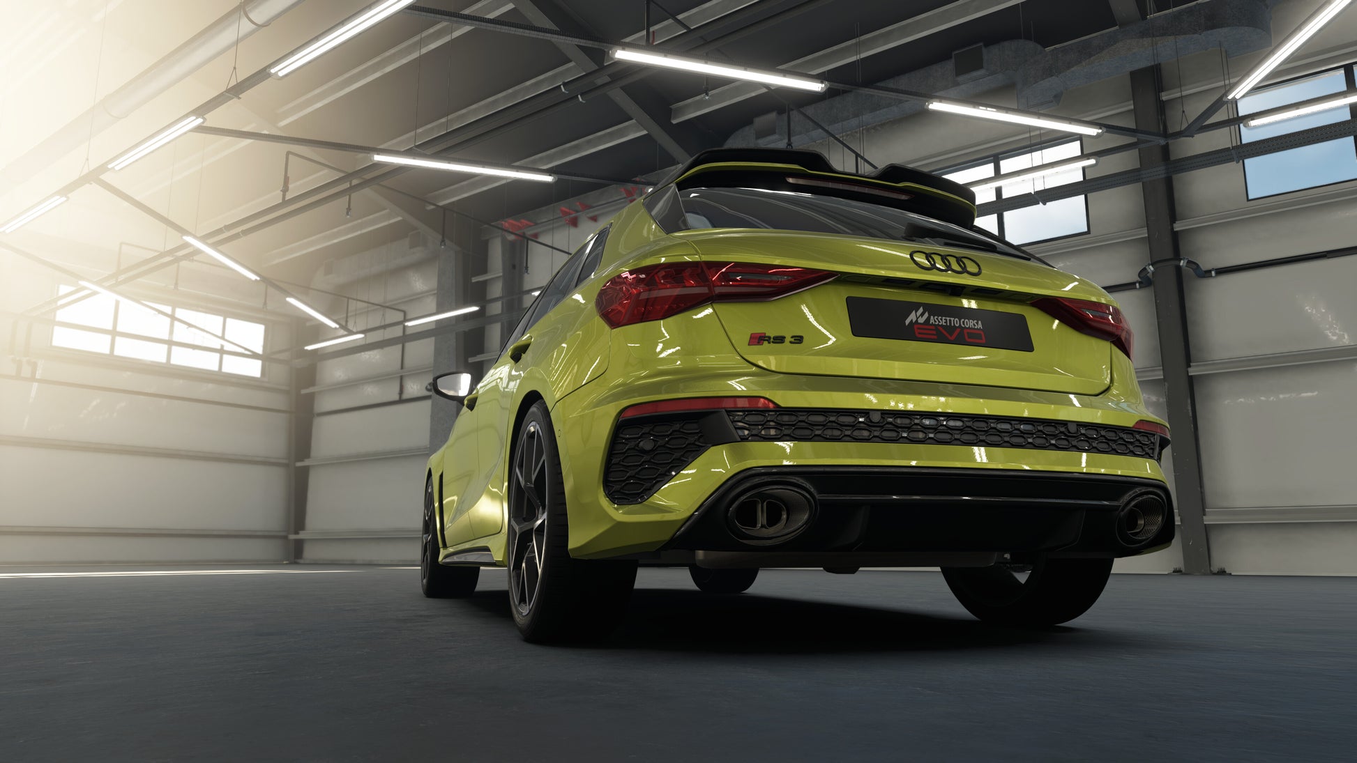 Yellow Audi car in a garage